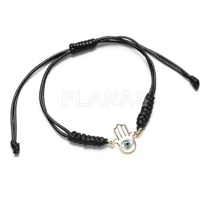 Bracelet with sliding knot and spacer in sterling silver and gold plated. hand of fatima.
