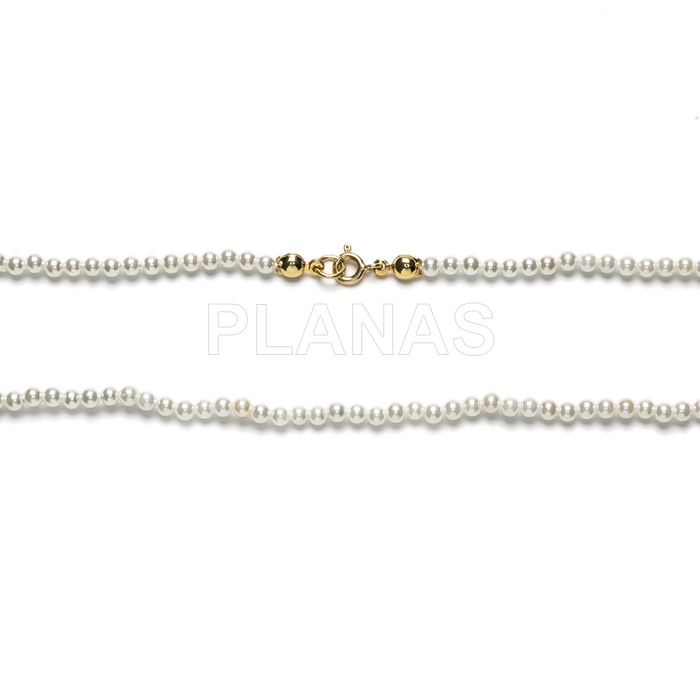 Colar em prata de lei e banhado a ouro com pérolas shell de 3mm.  