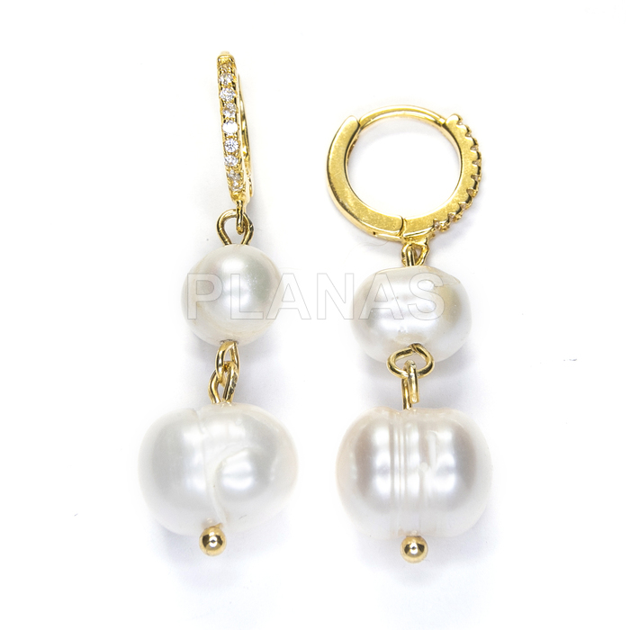 Pendientes en Plata de ley y Baño Oro con Perlas cultivada de 6 y 10mm. 