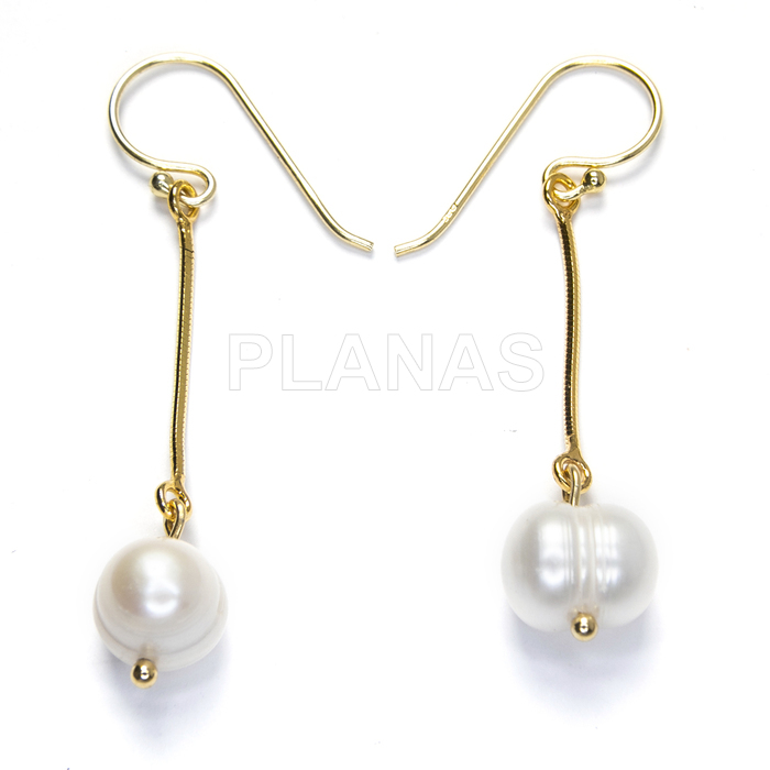 Pendientes en Plata de ley y Baño Oro con Perlas cultivada de 10mm. 