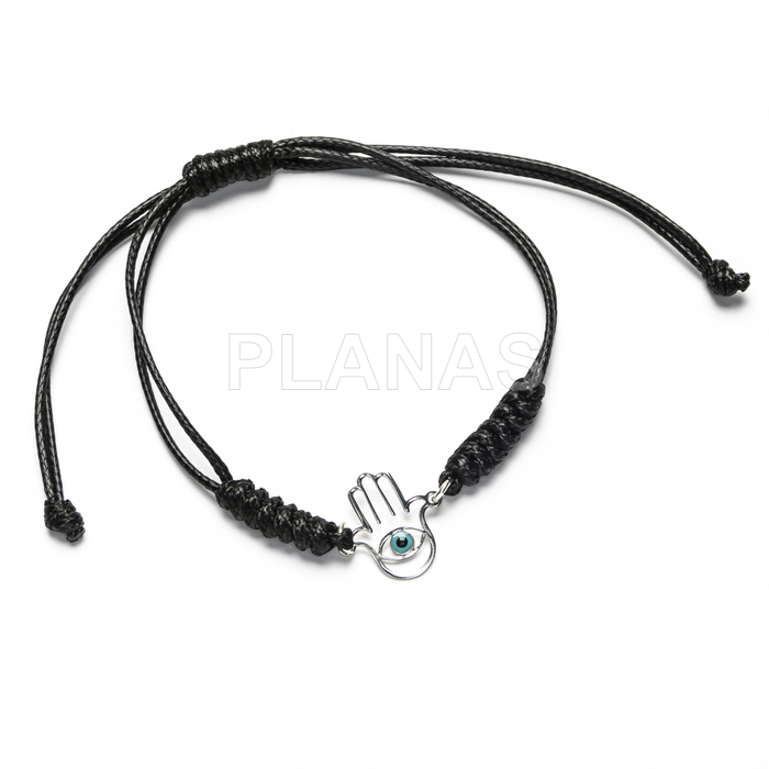 Bracelet with sliding knot and spacer in sterling silver. hand of fatima.