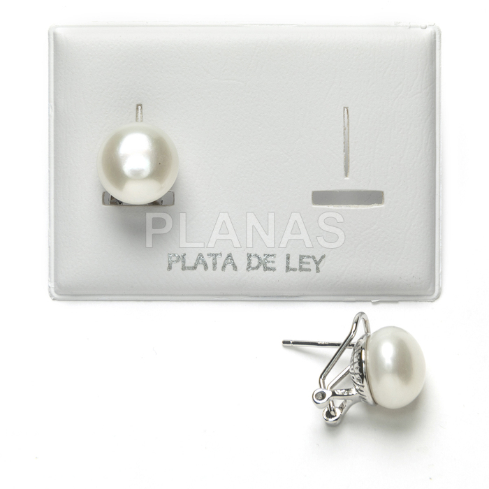 Tuyyo en plata de ley rodiada con Perla Cultivada de 11mm.