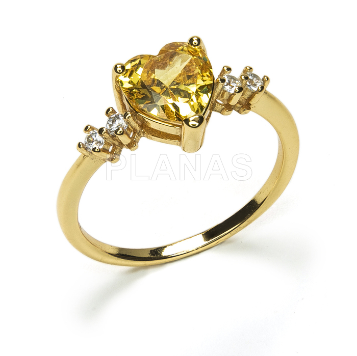Ring in sterling silver and gold plated zirconia with 1 micron. heart.