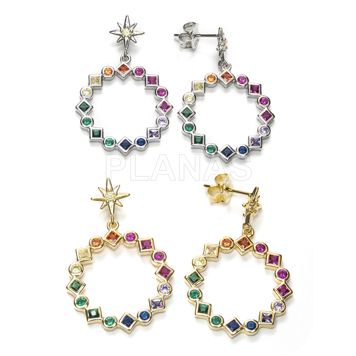 Pendientes en Plata de Ley y Circonitas de colores.   