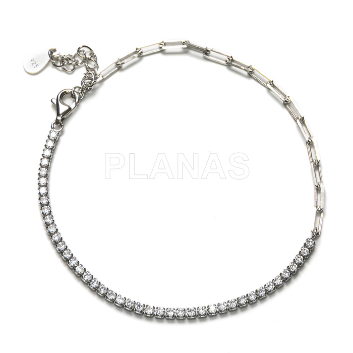 Pulsera en Plata de Ley Rodiada y Circonitas Blancas. 