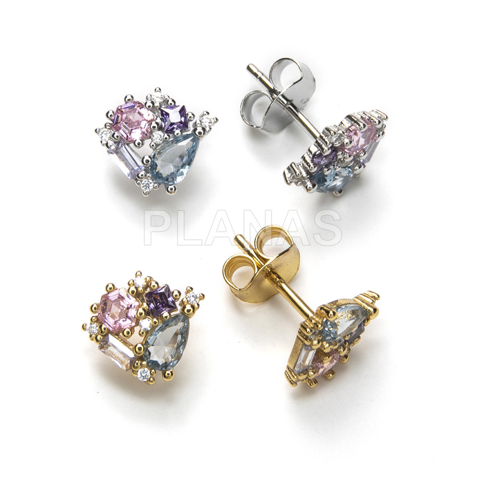 Pendientes en Plata de Ley y Circonitas de colores.   