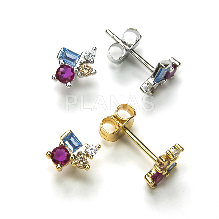 Pendientes en Plata de Ley y Circonitas de colores.   