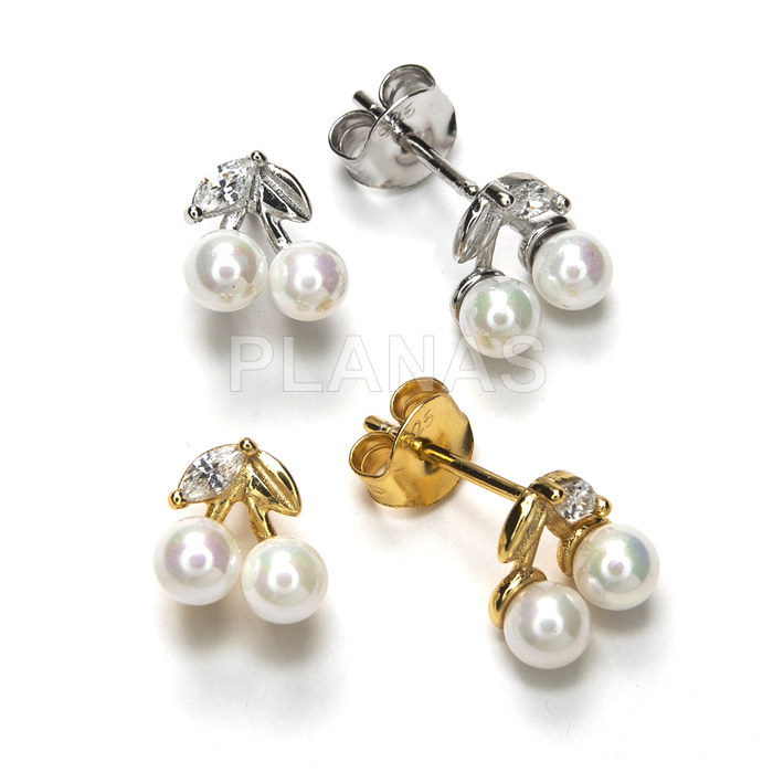 Pendientes en Plata de ley con Circonitas con perlas Shell.