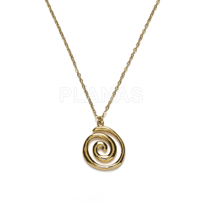 Collar en Acero Inoxidable y Baño Oro. ESPIRAL.  