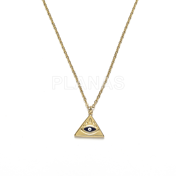 Collar en Acero Inoxidable y Baño Oro. OJO.