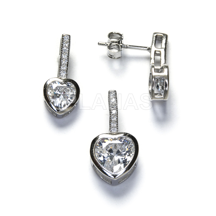 Conjunto de Circonitas y Plata de ley Rodiada. CORAZÓN.