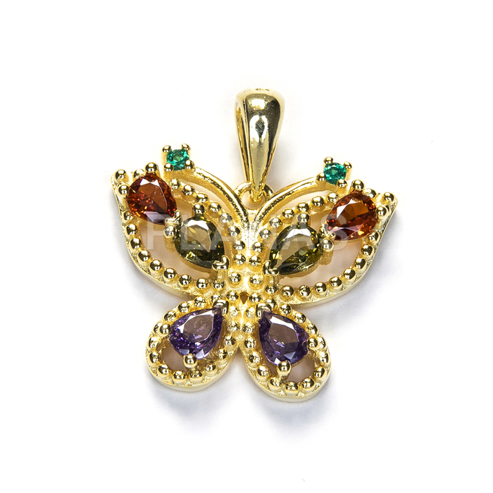 Colgante en Plata de ley y Baño Oro con Circonitas de colores. MARIPOSA.