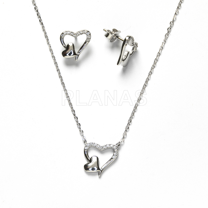 Conjunto en Plata de ley Rodiada y circonitas. CORAZÓN.