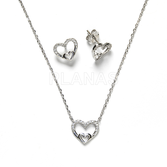 Conjunto en Plata de ley Rodiada y circonitas. CORAZÓN.