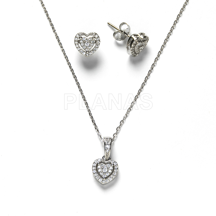 Conjunto en Plata de ley Rodiada y circonitas. CORAZÓN.