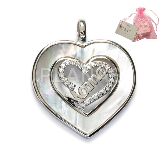 Colgante en Plata de ley Rodiada con Circonitas y Nacar.  MAMA.