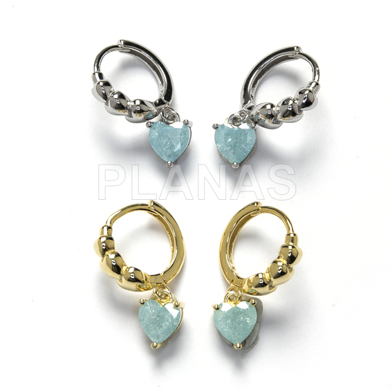 Aros en Plata de ley y Circonita celeste. CORAZON.