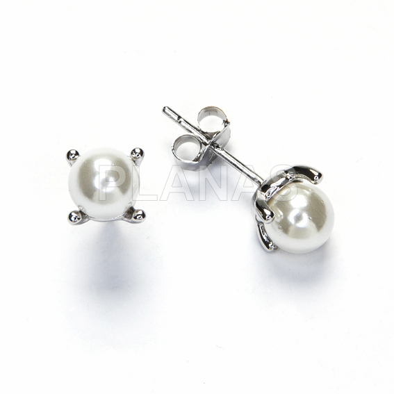 Pendientes en Plata de Ley y Perla Shell de 6mm. 