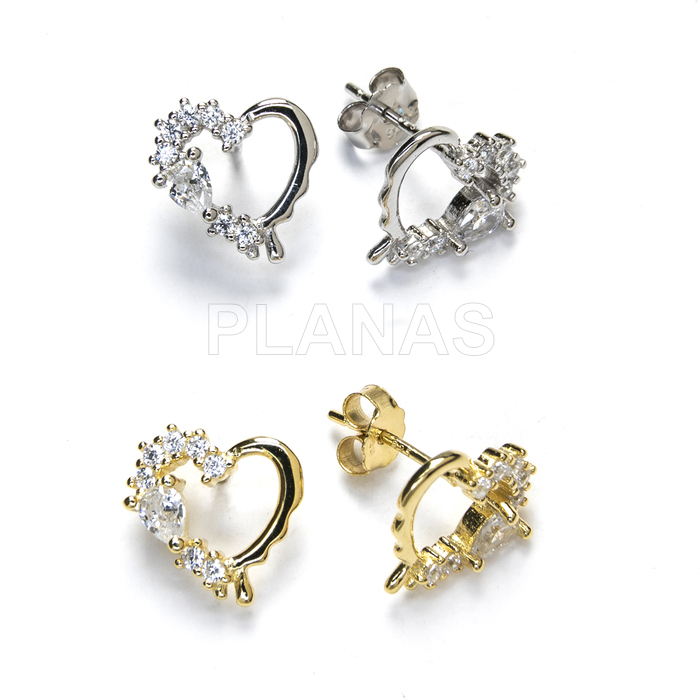 Pendientes en Plata de Ley y Circonitas. CORAZÓN.  
