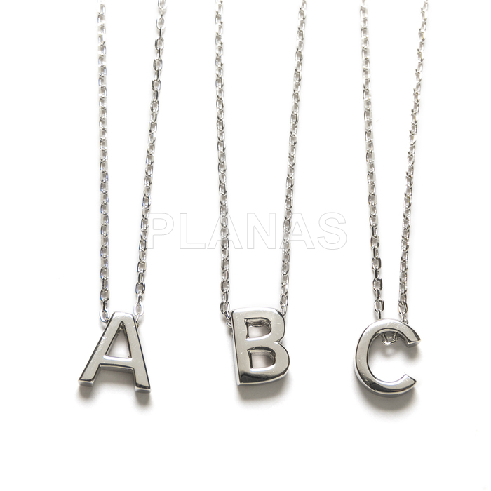 Letter necklace in rhodium-plated sterling silver.