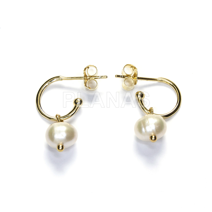 Sterling silver and gold plated hoops with 8mm cultured pearl.   