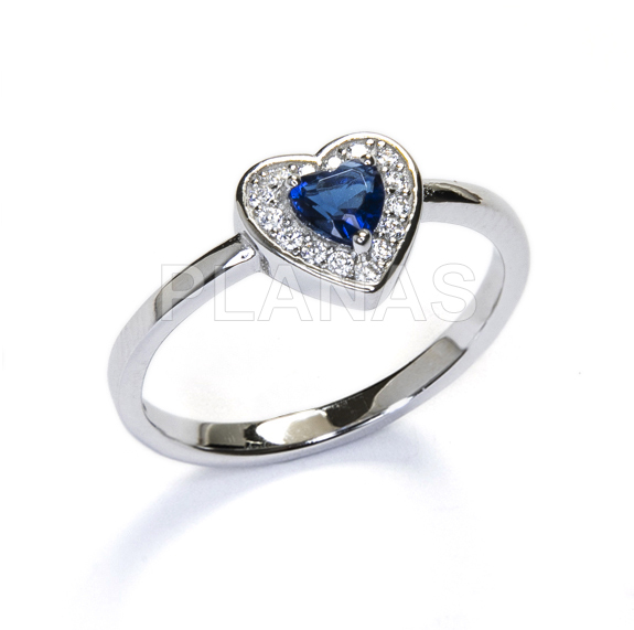 Ring in rhodium-plated sterling silver and sapphire zirconia. heart.