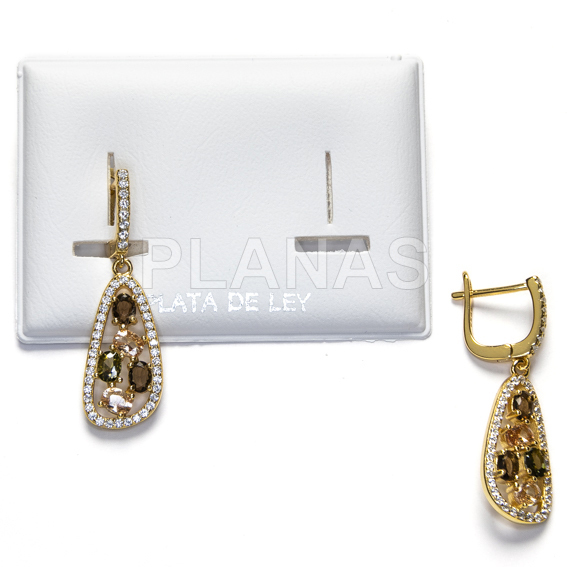 Pendientes en Plata de ley y baño oro con Circonitas. 