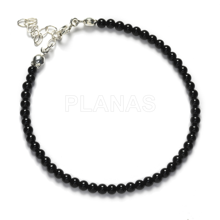 Pulseira em prata de lei e ônix de 3mm.