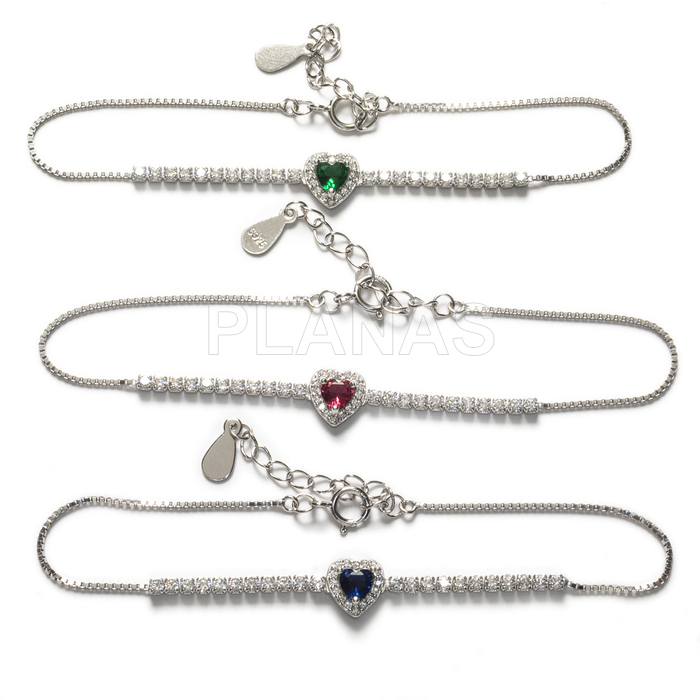 Bracelet in rhodium-plated sterling silver and zirconia. heart.