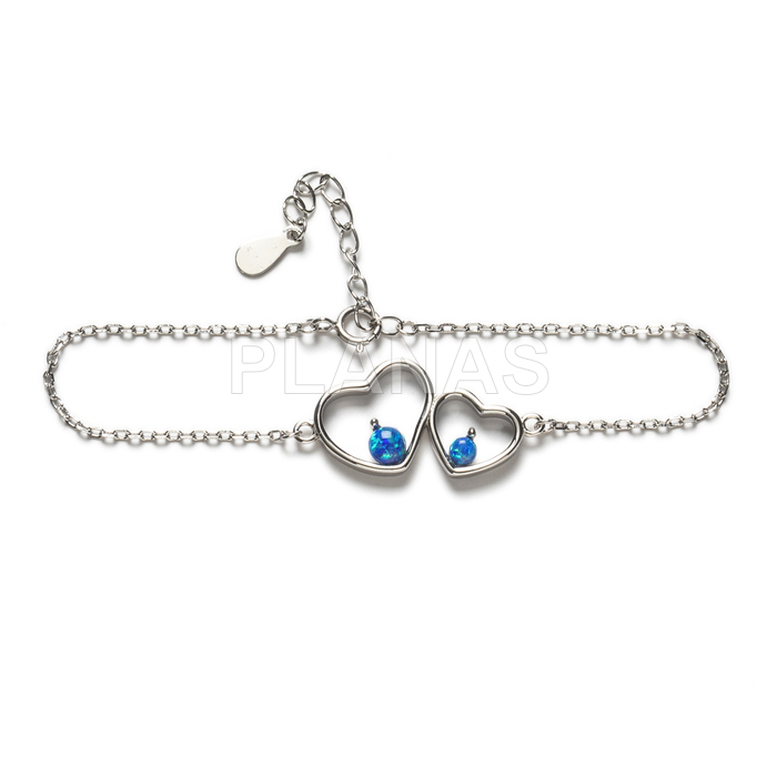 Bracelet in rhodium-plated sterling silver and opal. hearts.
