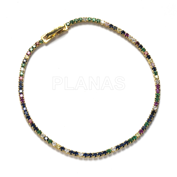 Pulsera en Plata de ley y baño oro con Circonitas de colores.  