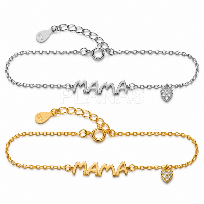 Pulsera en Plata de ley y Circonita. MAMA.  