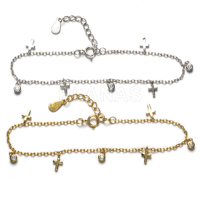 Pulsera en Plata de Ley y Circonitas. CRUCES.  