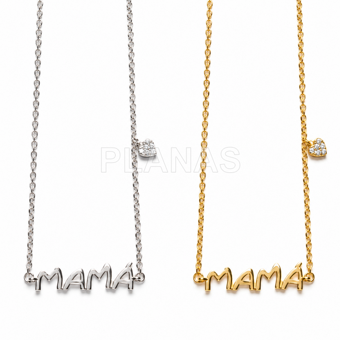 Colar de prata esterlina com zircões. mãe.