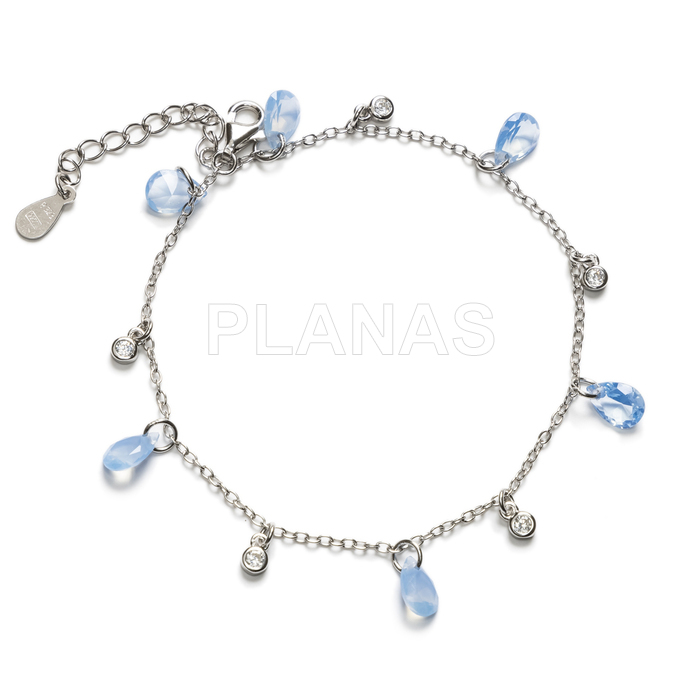 Pulsera en Plata de Ley Rodiada y Circonitas azules. 