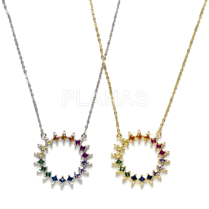 Necklace in sterling silver and colored zircons.
