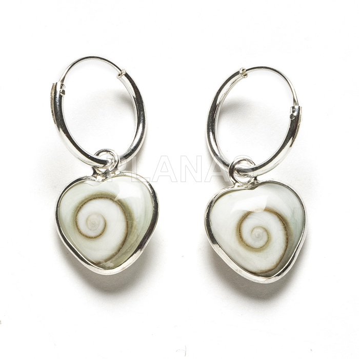 Sterling silver and shiva hoop earrings. heart.