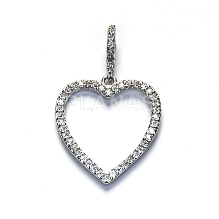 Pendant in sterling silver and zirconia. heart.