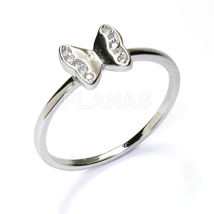 Anillo en Plata de Ley Rodiada y Circonitas blancas. MARIPOSA.