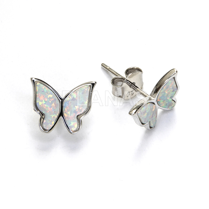 Pendientes en Plata de ley Rodiada y Opalo. MARIPOSA.