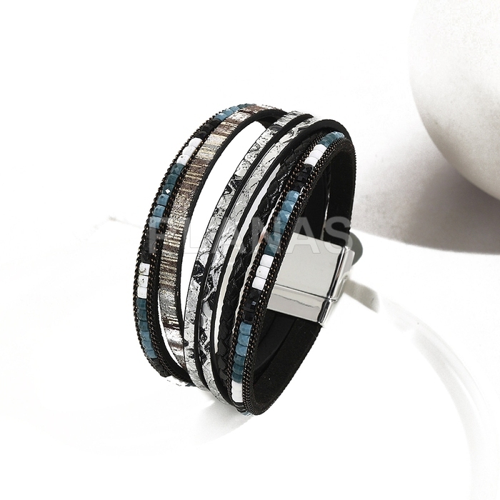 Pulsera  en cuero PU y cierre en  Acero Inoxidable magnetico.Color Black.