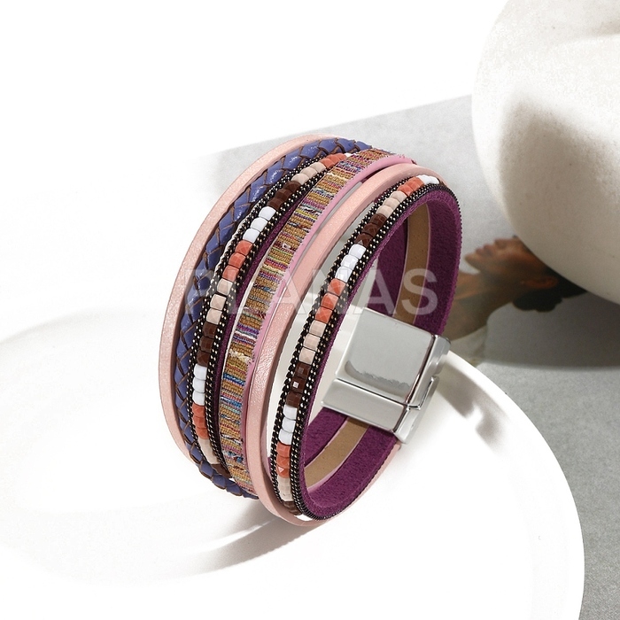 Pulsera  en cuero PU y cierre en  Acero Inoxidable magnetico.Color Colorful.