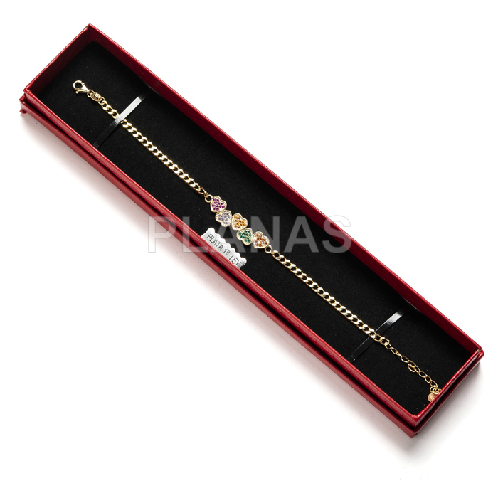 Sterling silver and gold plated bracelet with coloured zirconia. heart.  