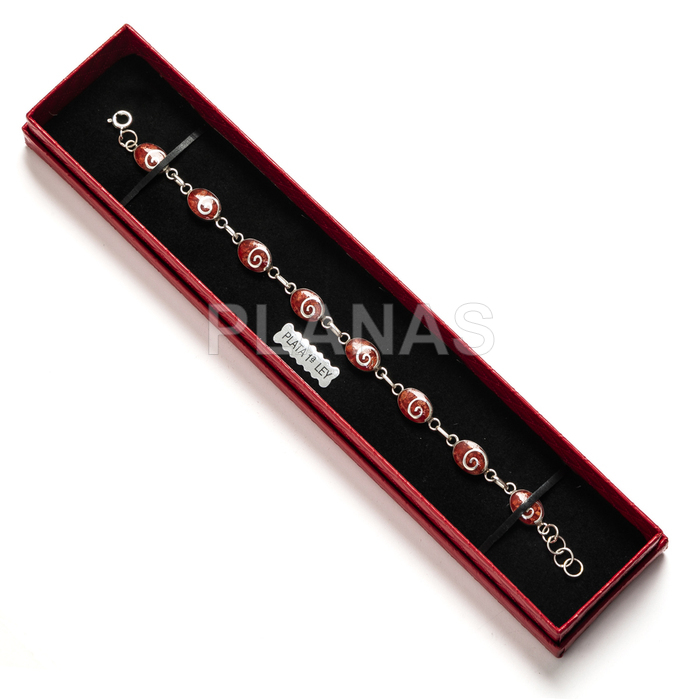 Sterling silver and coral bracelet. spiral.