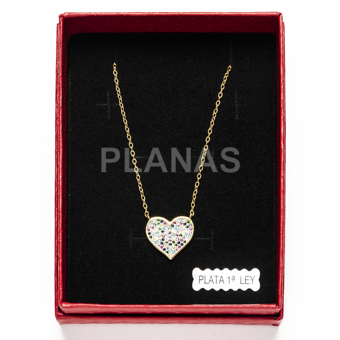 Necklace in sterling silver and gold plating with zirconia. heart.  