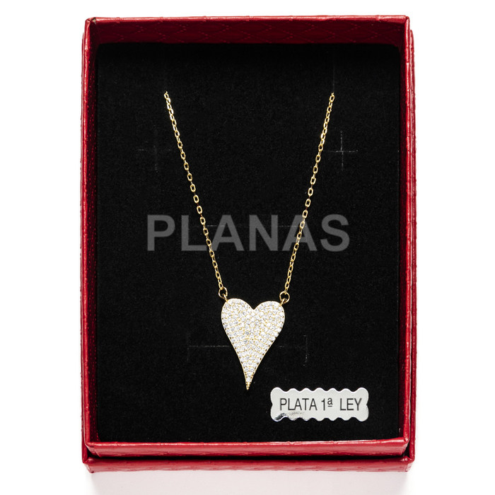 Necklace in sterling silver and gold plating with zirconia. heart.  
