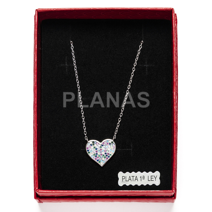Necklace in rhodium-plated sterling silver with zircons. heart.  