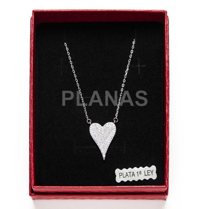 Necklace in rhodium-plated sterling silver with zirconia. heart.  