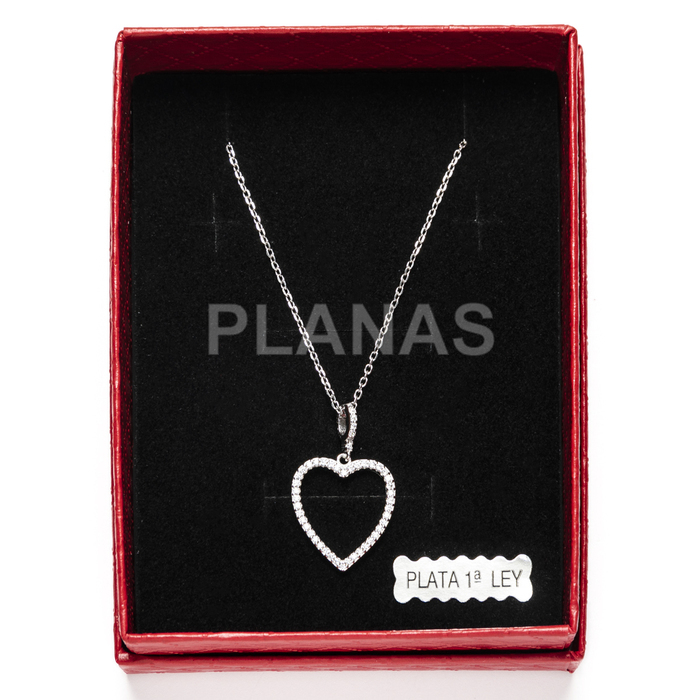 Necklace in rhodium-plated sterling silver with zirconia. heart.  