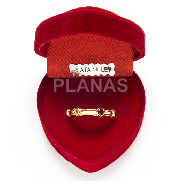 Sterling silver and gold plated ring with zirconia. heart.